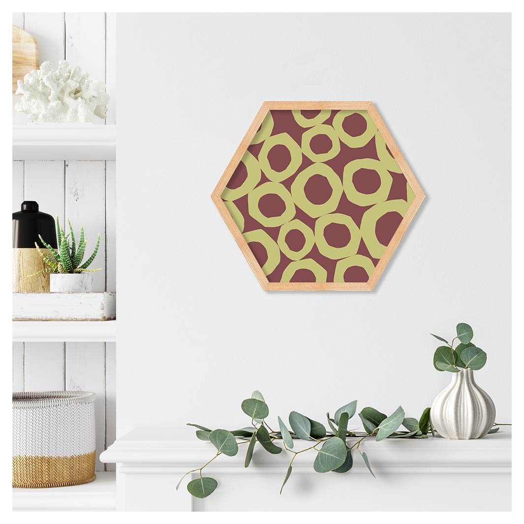 GEOMETRIC GREEN AND MAUVE PATTERN PINE HEX
