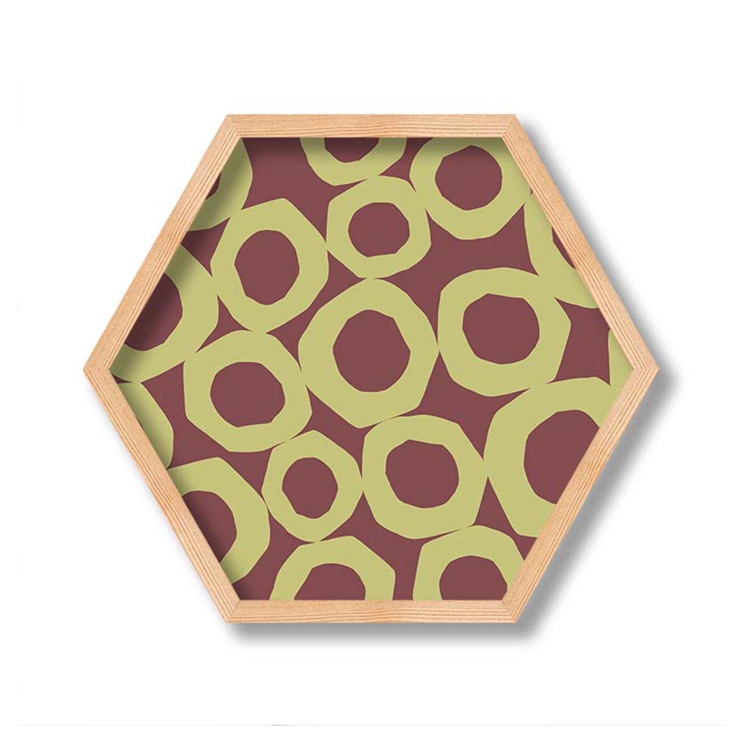 GEOMETRIC GREEN AND MAUVE PATTERN PINE HEX