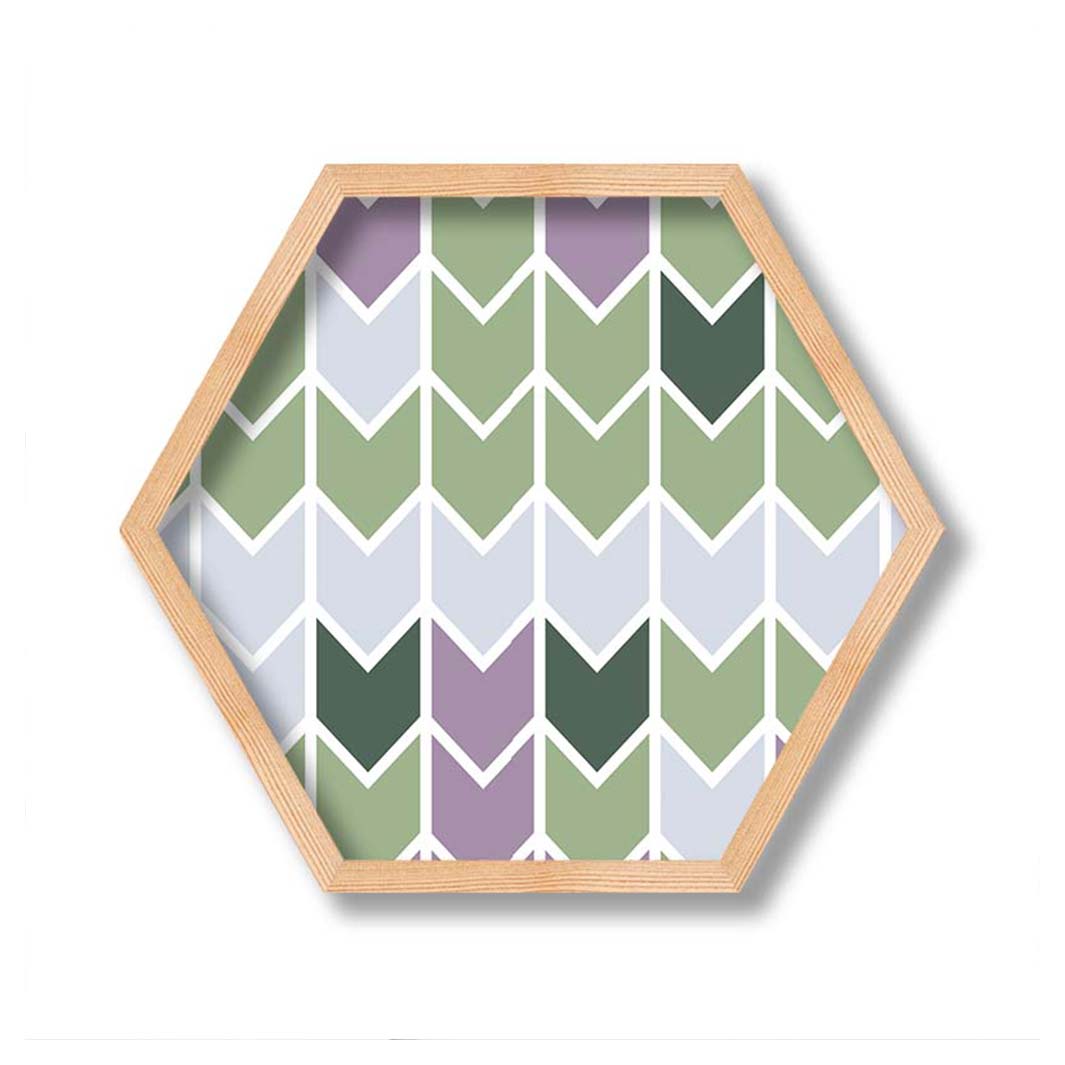 GEOMETRIC GREEN AND PURPLE ARROW PATTERN PINE HEX