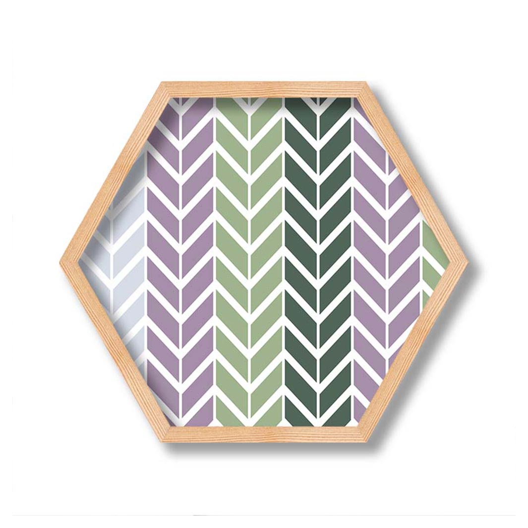 GEOMETRIC GREEN AND PURPLE CHEVRON PATTERN PINE HEX