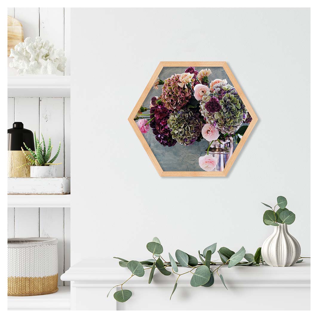 HYDRANGEA RANUNCULUS FLORALS ON BLUE PINE HEX