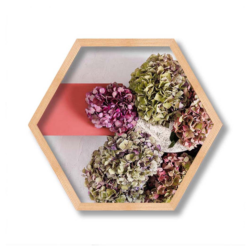 HYDRANGEA GEO RED BLOCKS ARRANGEMENT PINE HEX