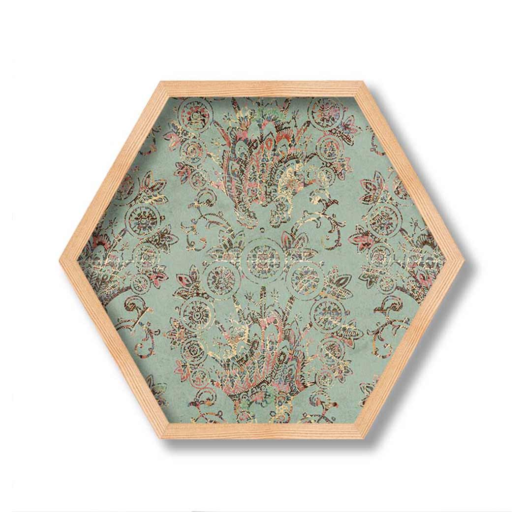 ANTIQUE PAISLEY LIGHT BLUE DESIGN PINE HEX