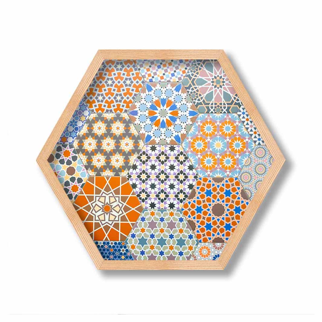 HEXAGON ORANGE AND BLUE PATTERN TILES PINE HEX