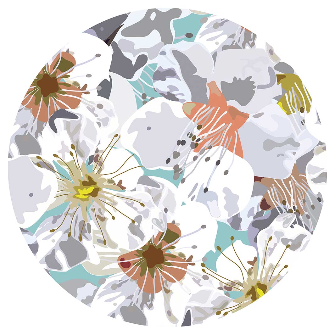 ABSTRACT FLOWERS GREY AND ORANGE PATTERN ROUND PLACEMAT