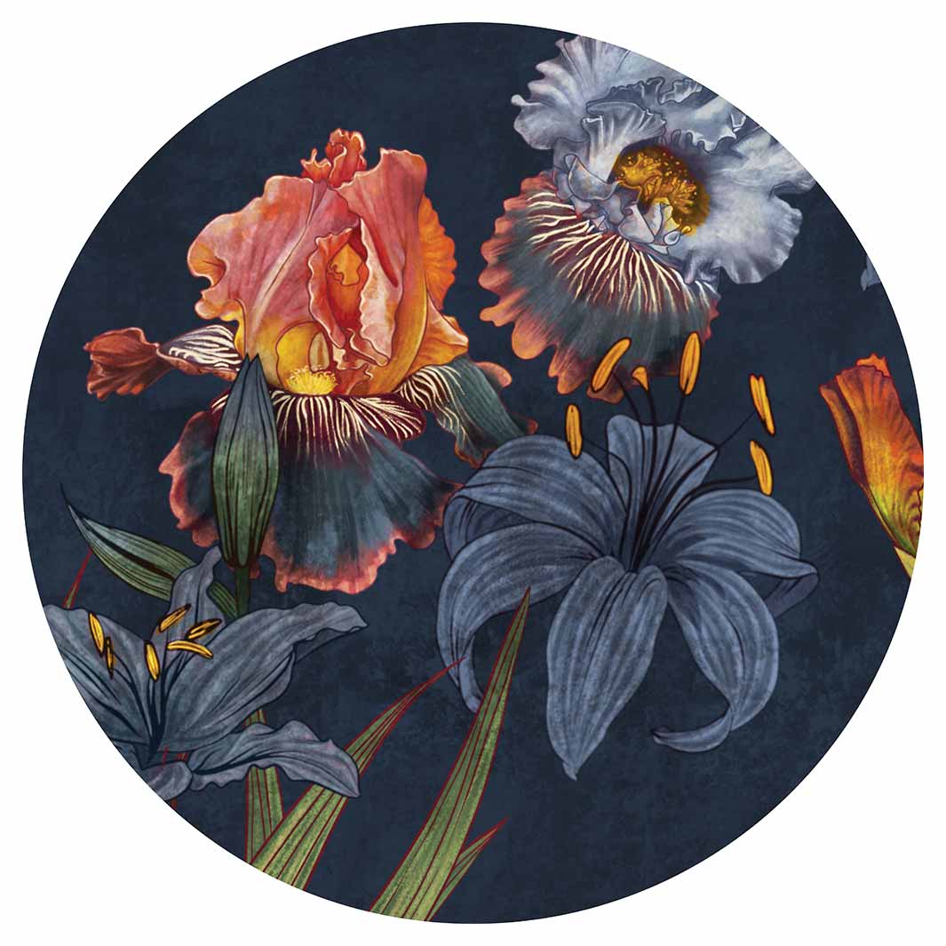 FLORAL NAVY LILIES AND IRIS PAINTING ROUND PLACEMAT