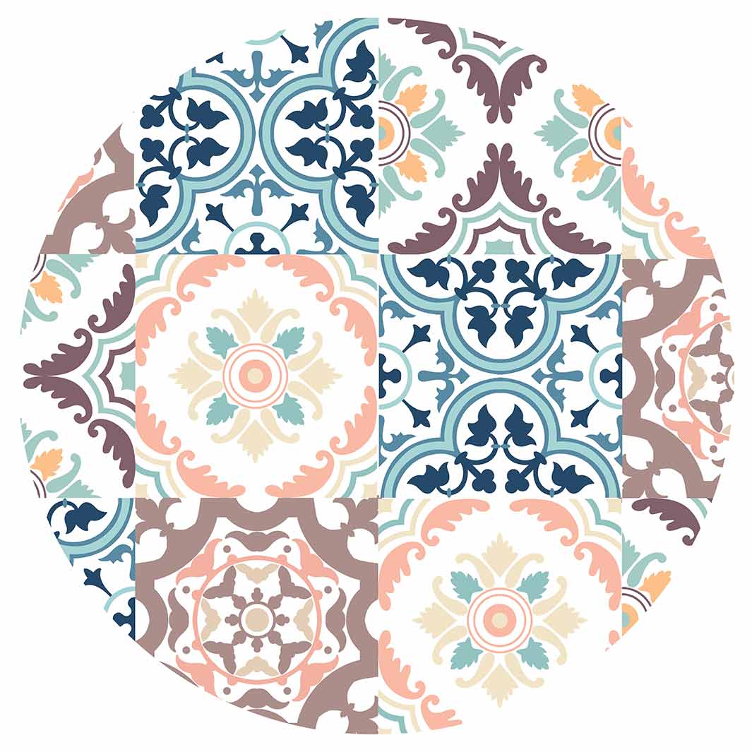PATTERN BLUE AND MAUVE TILE ROUND PLACEMAT