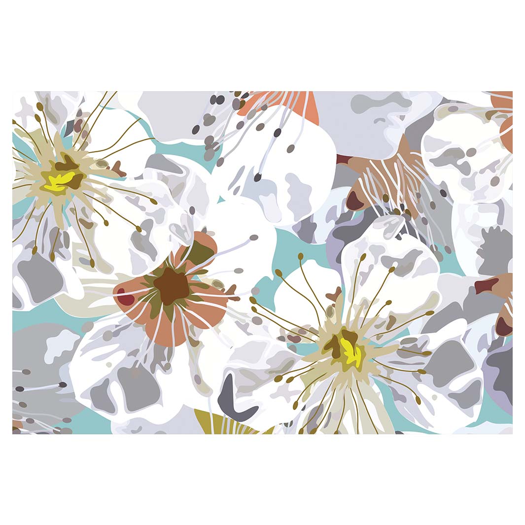 ABSTRACT FLOWERS GREY AND ORANGE PATTERN RECTANGULAR PLACEMAT