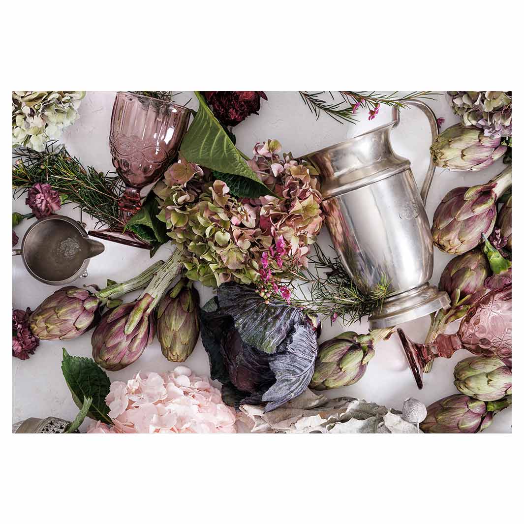 HYDRANGEA SILVERWARE PURPLE HUES ON WHITE RECTANGULAR PLACEMAT