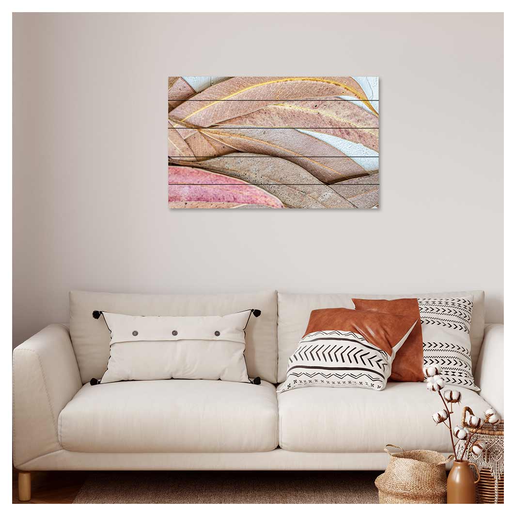 LEAVES PINK DRIED LEAVES PINE WOOD PRINT