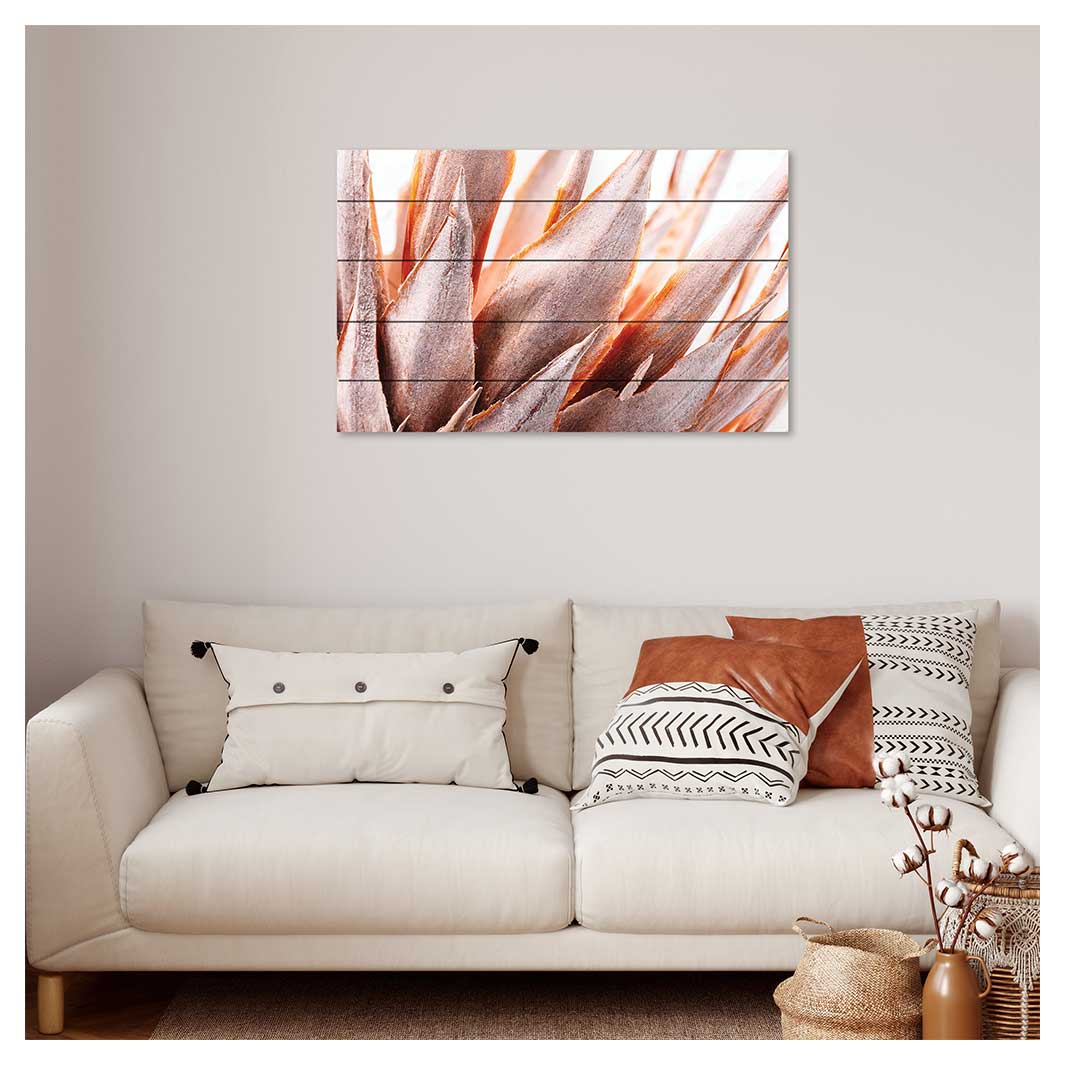 DRIED RUSTIC PINK PROTEA PINE WOOD PRINT