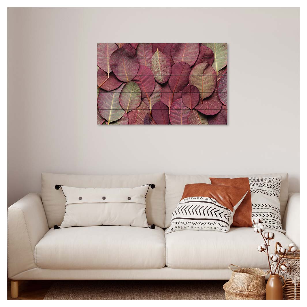 LEAF ARRANGEMENT DARK MAUVE AND GREEN PINE WOOD PRINT