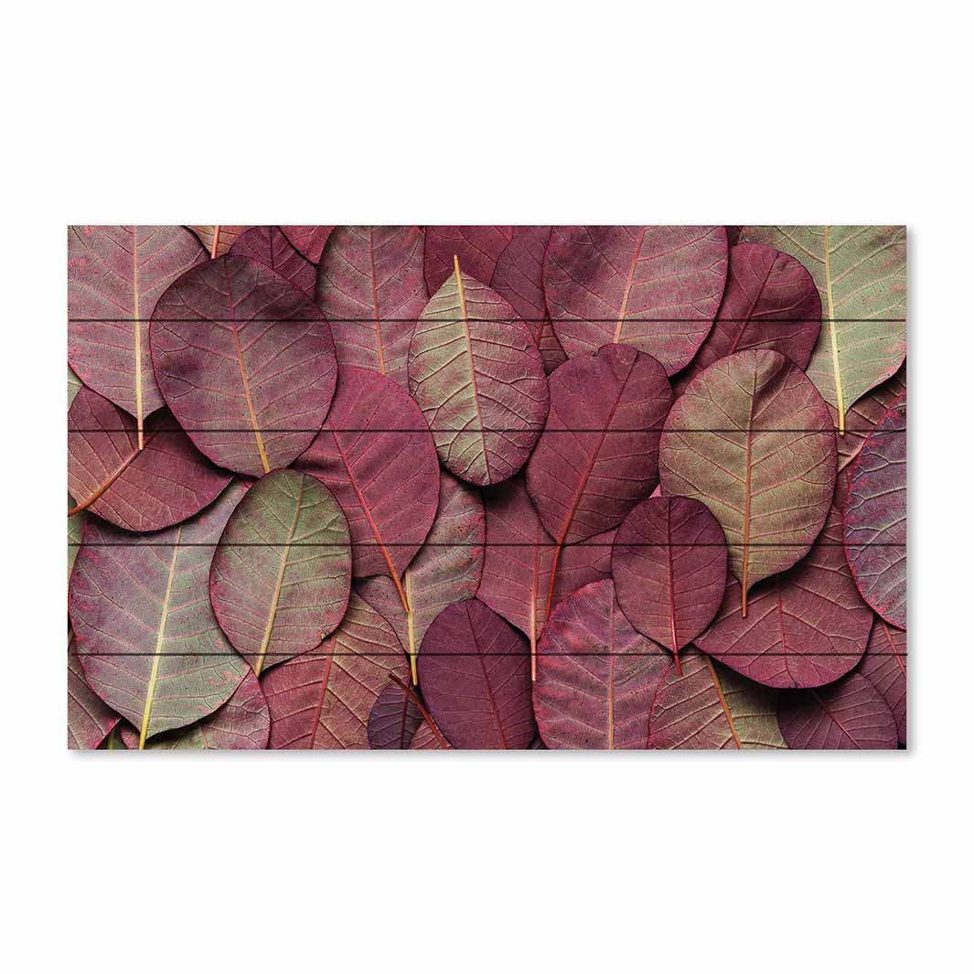 LEAF ARRANGEMENT DARK MAUVE AND GREEN PINE WOOD PRINT