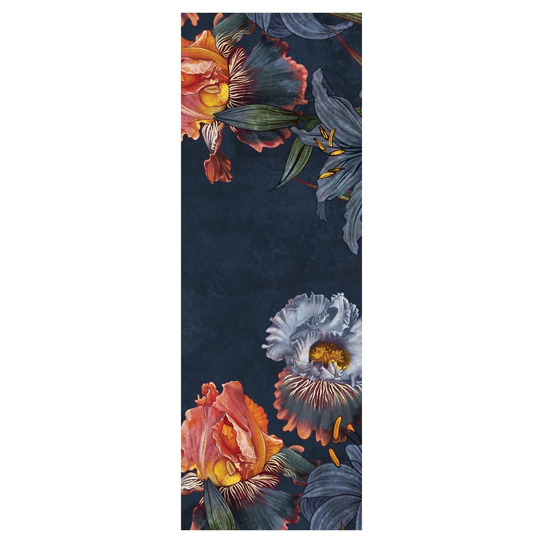 FLORAL NAVY LILIES AND IRIS PAINTING RUNNER RUG