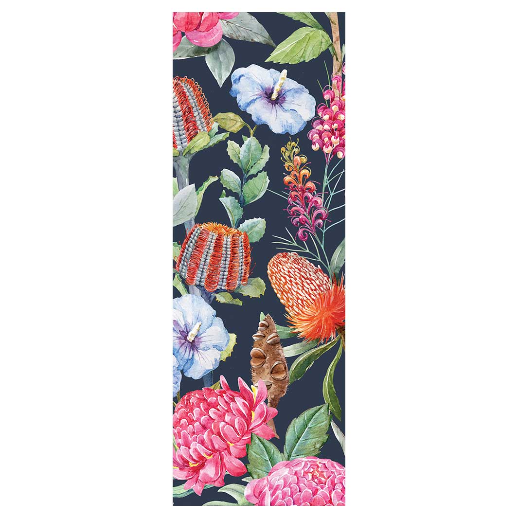FLORAL NAVY MIXED FLOWERS WITH EUCALYPTUS LEAVES RUNNER RUG