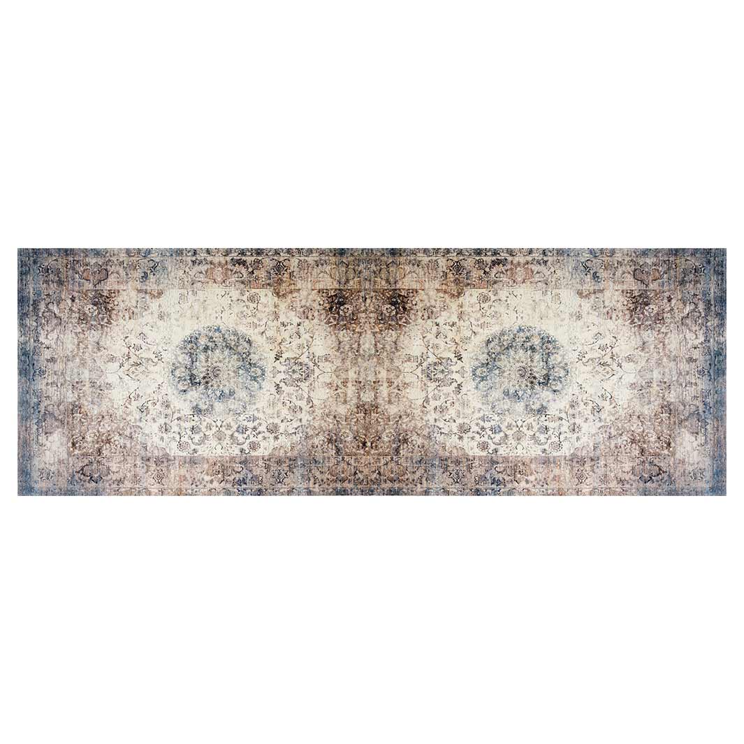CLASSIC BROWN AND BLUE ANTIQUE RUNNER RUG