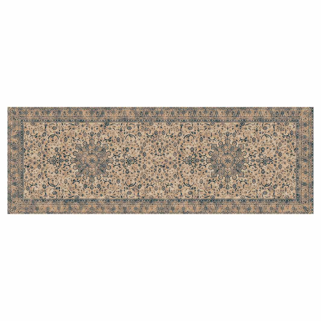 CLASSIC BROWN AND BLUE ORIENTAL PATTERN RUNNER RUG