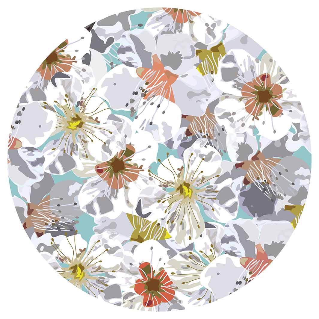 ABSTRACT FLOWERS GREY AND ORANGE PATTERN ROUND RUG
