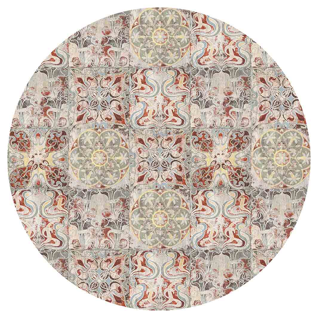 ANTIQUE FADED MOROCCAN TILE ROUND RUG