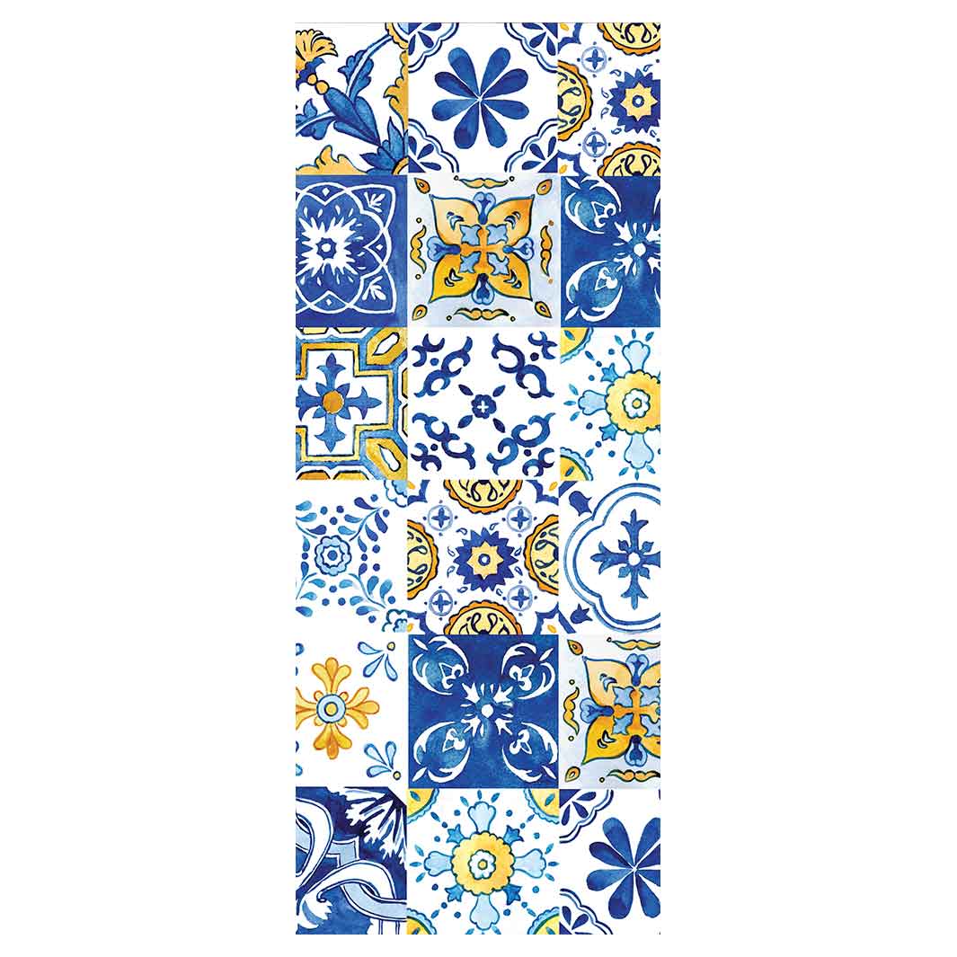 PATTERN BLUE AND YELLOW WATERCOLOUR LISBON TILE ROOM DIVIDER