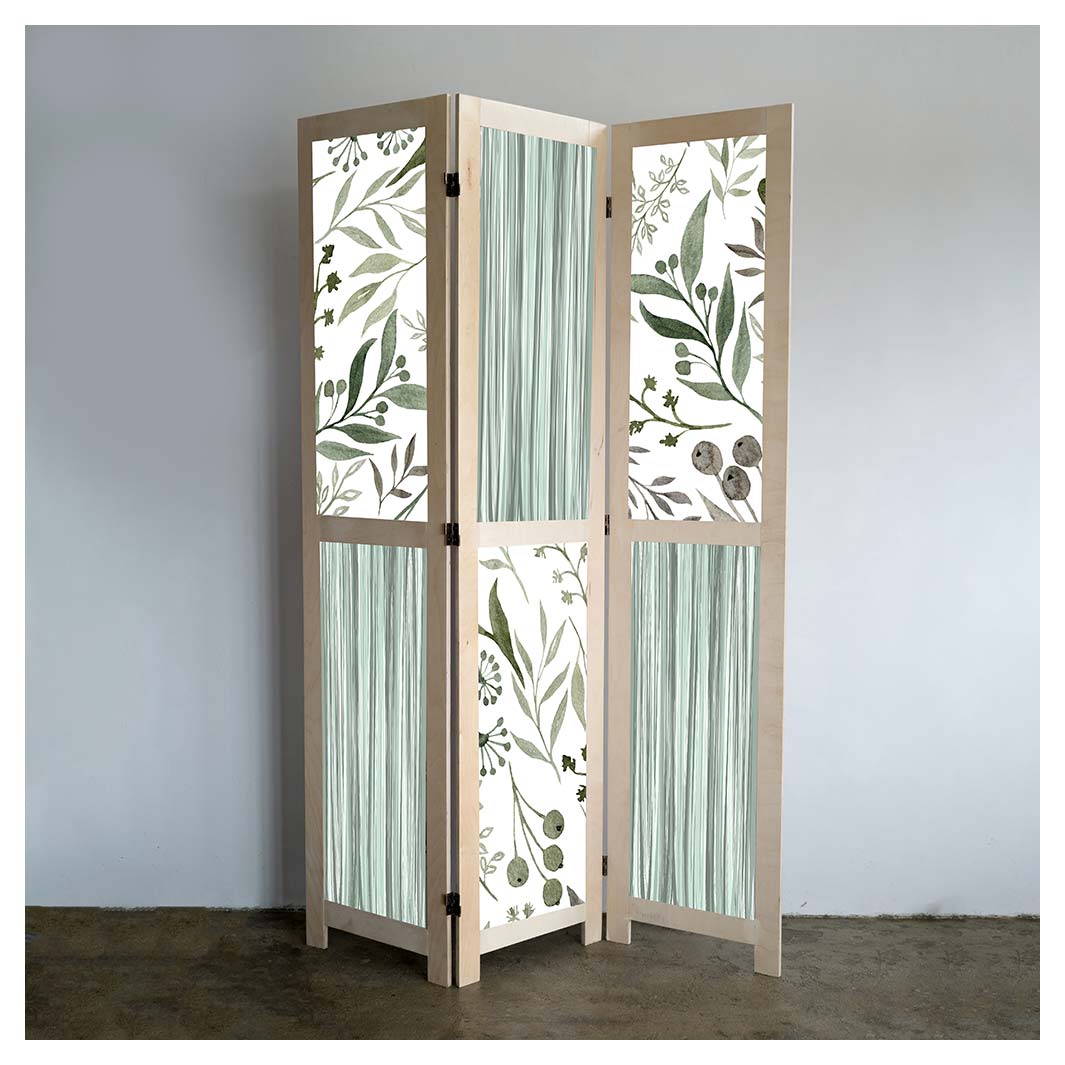 WATERCOLOUR GREEN LEAVES ROOM DIVIDER