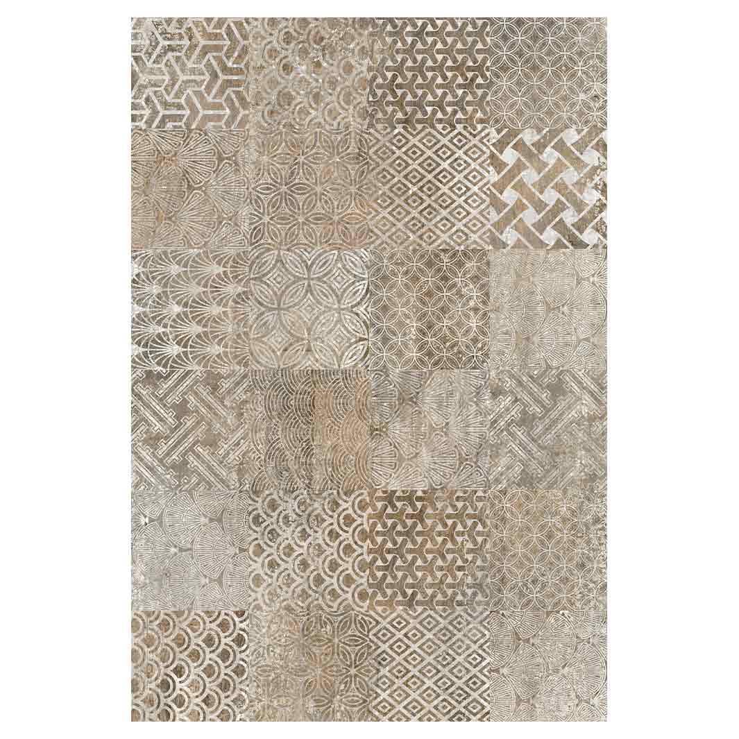 PATTERN BROWN MODERN TILE NATURAL RECTANGULAR RUG