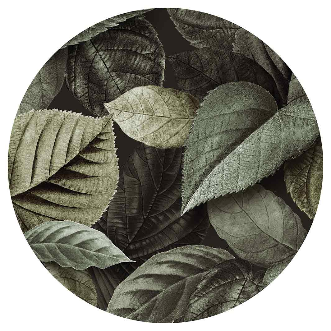LEAVES GREEN MONOCHROMATIC LEAVES ROUND RUG