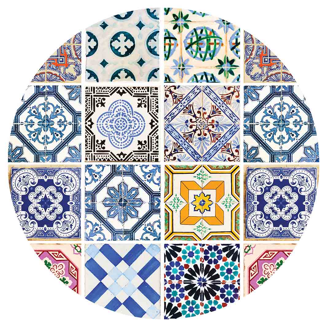 PATTERN BLUE COLOURFUL TILE ROUND RUG