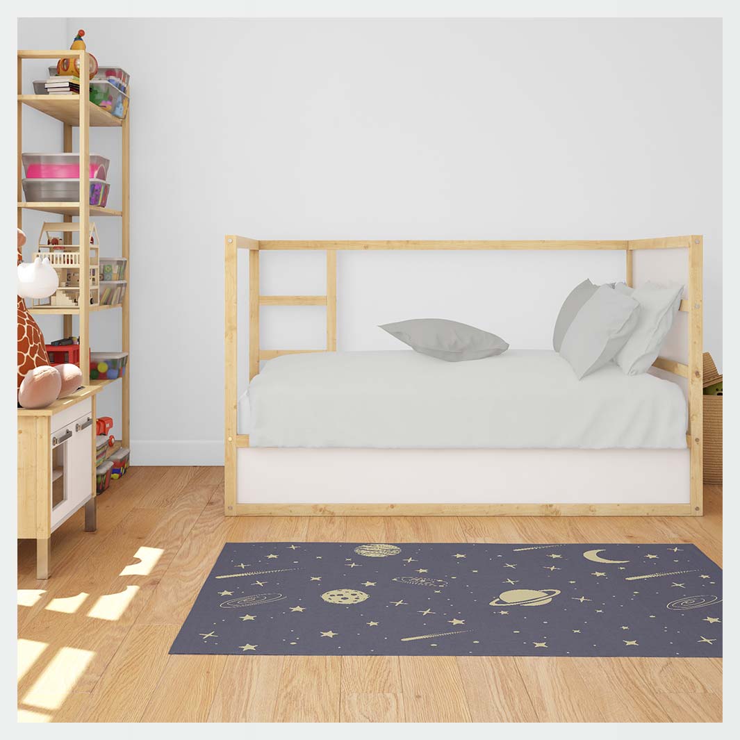 KIDS DARK BLUE GOLD SPACE PATTERN RECTANGULAR RUG