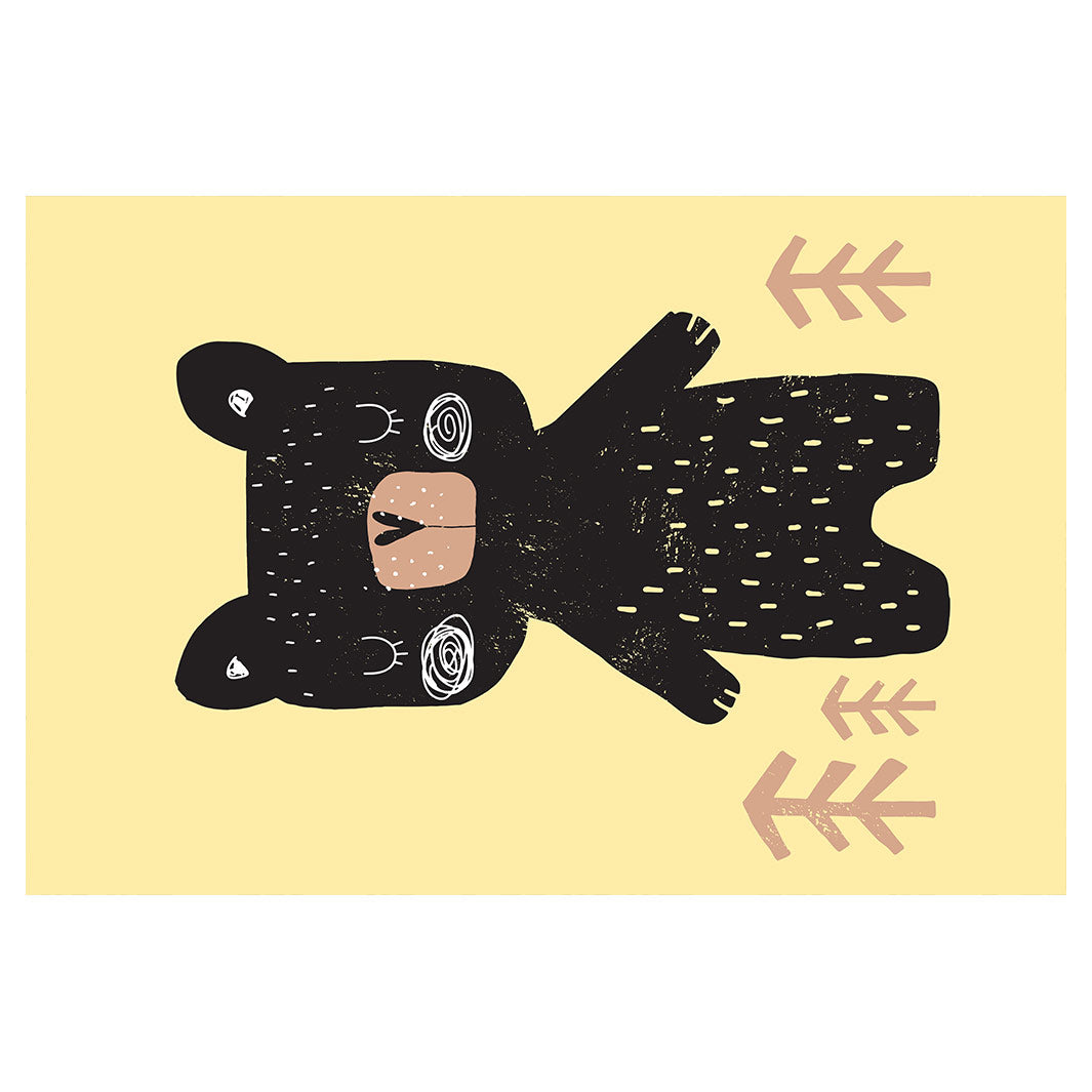 KIDS YELLOW AND BLACK BEAR GRAPHIC ART RECTANGULAR RUG