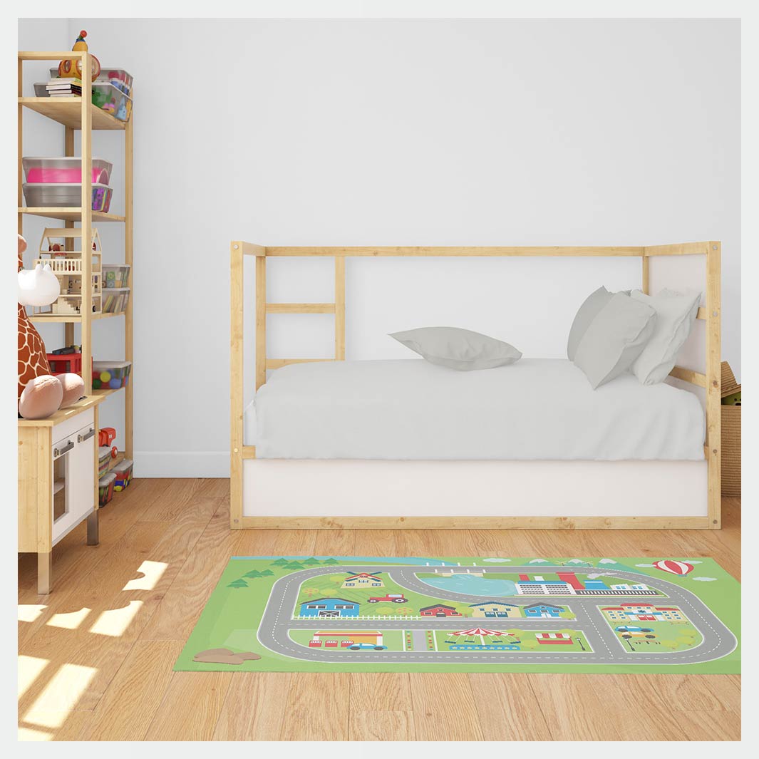 KIDS GREEN ROAD PLAYMAT RECTANGULAR RUG