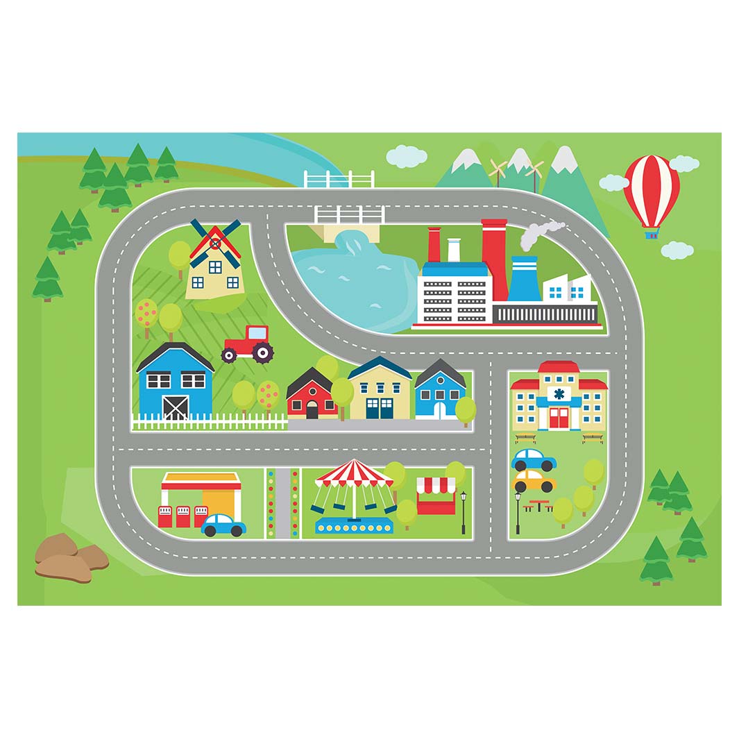 KIDS GREEN ROAD PLAYMAT RECTANGULAR RUG