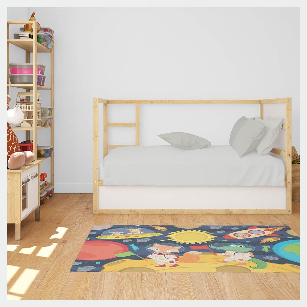 KIDS BLUE SPACE ANIMALS RECTANGULAR RUG