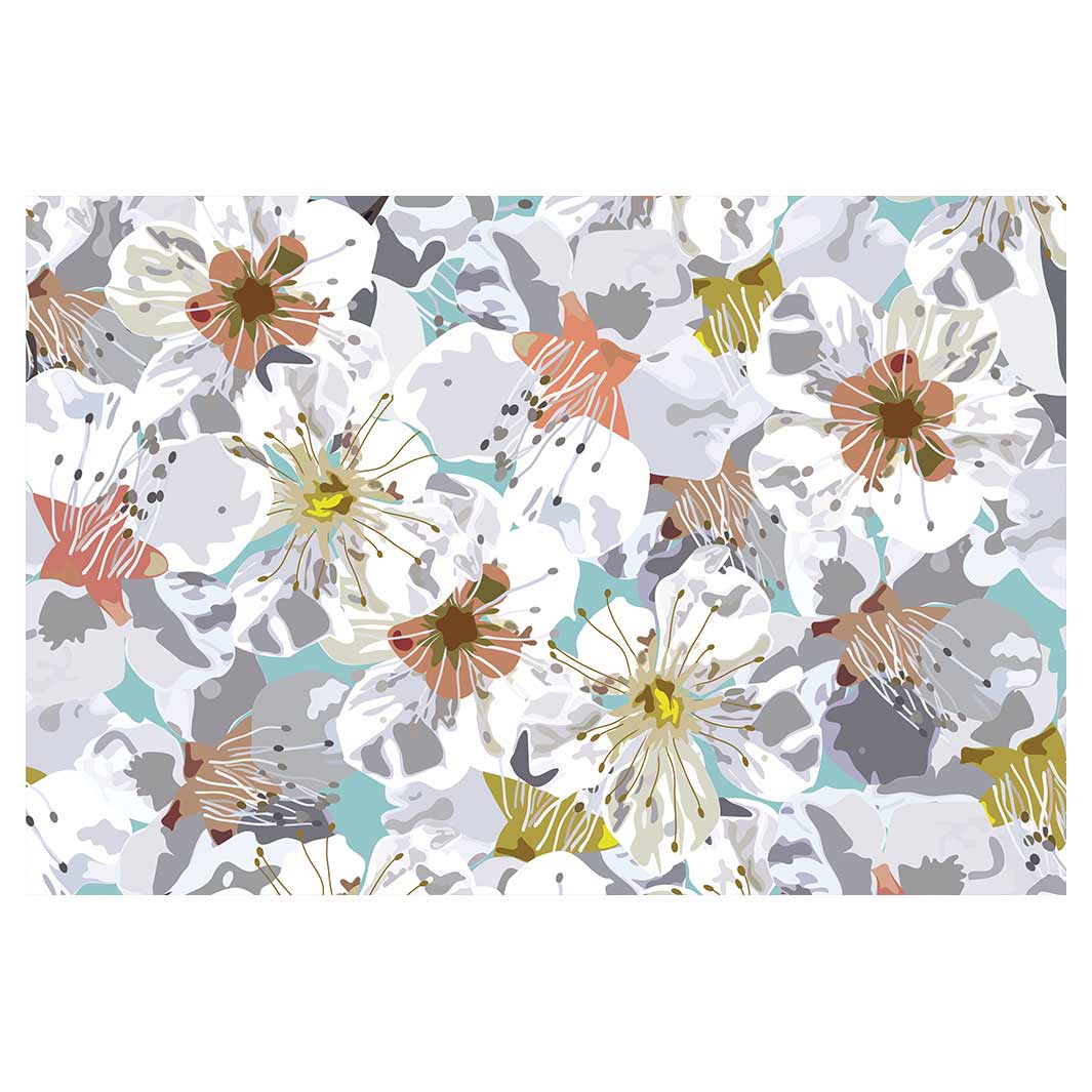 ABSTRACT FLOWERS GREY AND ORANGE PATTERN RECTANGULAR RUG