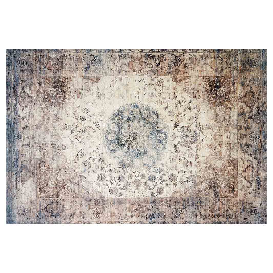 CLASSIC BROWN AND BLUE ANTIQUE RECTANGULAR RUG