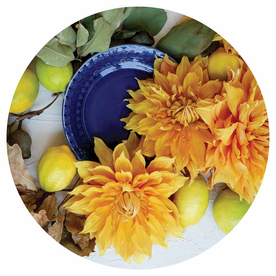 FLORAL YELLOW CHRYSANTHEMUM FLOWERS WITH FOLIAGE SERVING BOARD