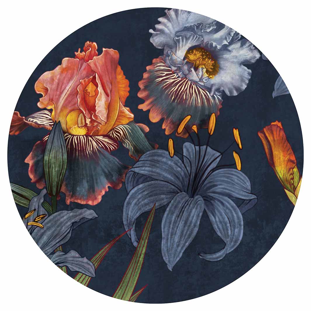 FLORAL NAVY LILIES AND IRIS PAINTING SERVING BOARD