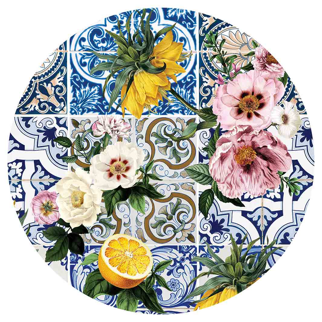 PATTERN BLUE LISBON TILE WITH LEMONS & FLOWERS SERVING BOARD