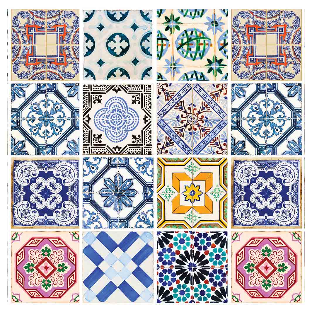 PATTERN BLUE COLOURFUL TILE SQUARE SCATTER CUSHION