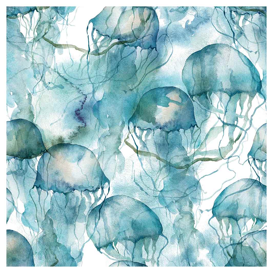 PATTERN BLUE OCEAN WATERCOLOUR JELLYFISH SQUARE SCATTER CUSHION
