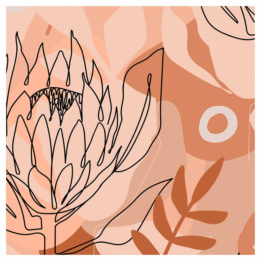 PROTEA LINE ART ON ABSTRACT NEUTRAL DESIGN  SQUARE SCATTER CUSHION