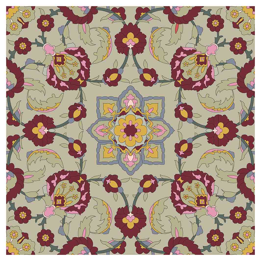 RETRO SYMMETRICAL FLORAL DESIGN MAROON SQUARE SCATTER CUSHION