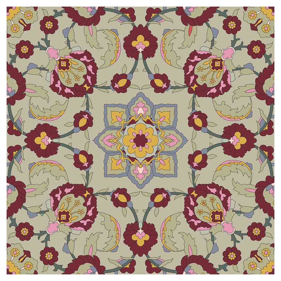 RETRO SYMMETRICAL FLORAL DESIGN MAROON SQUARE SCATTER CUSHION