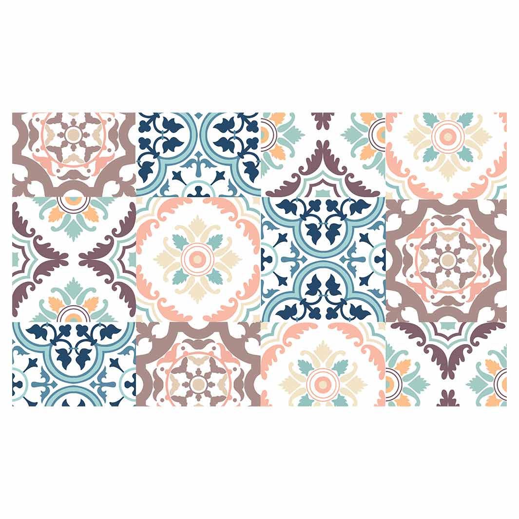 PATTERN BLUE AND MAUVE TILE RECTANGULAR SCATTER CUSHION