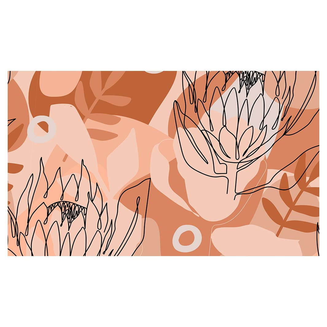 PROTEA LINE ART ON ABSTRACT NEUTRAL DESIGN RECTANGULAR SCATTER CUSHION