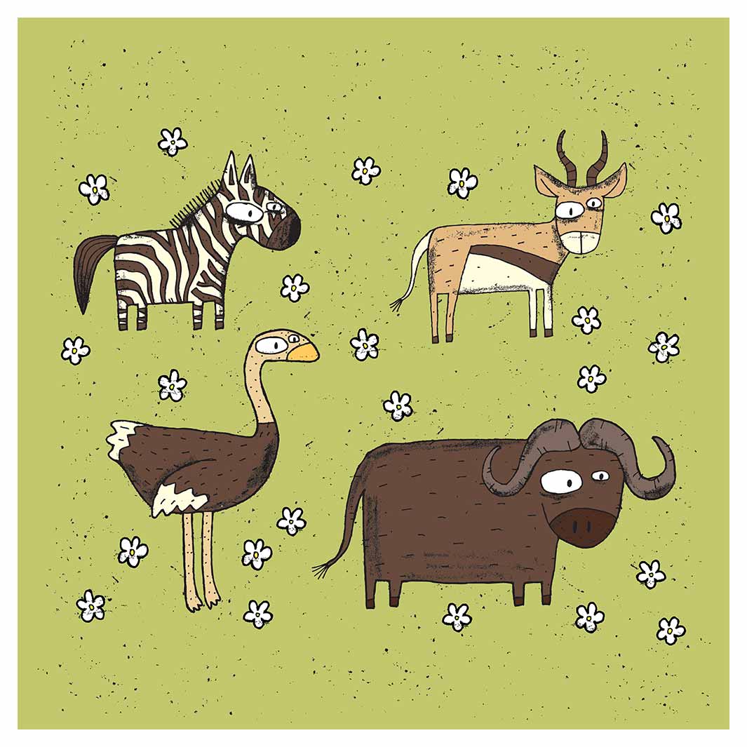 KIDS GREEN BACKGROUND MIX ANIMAL CUSHION