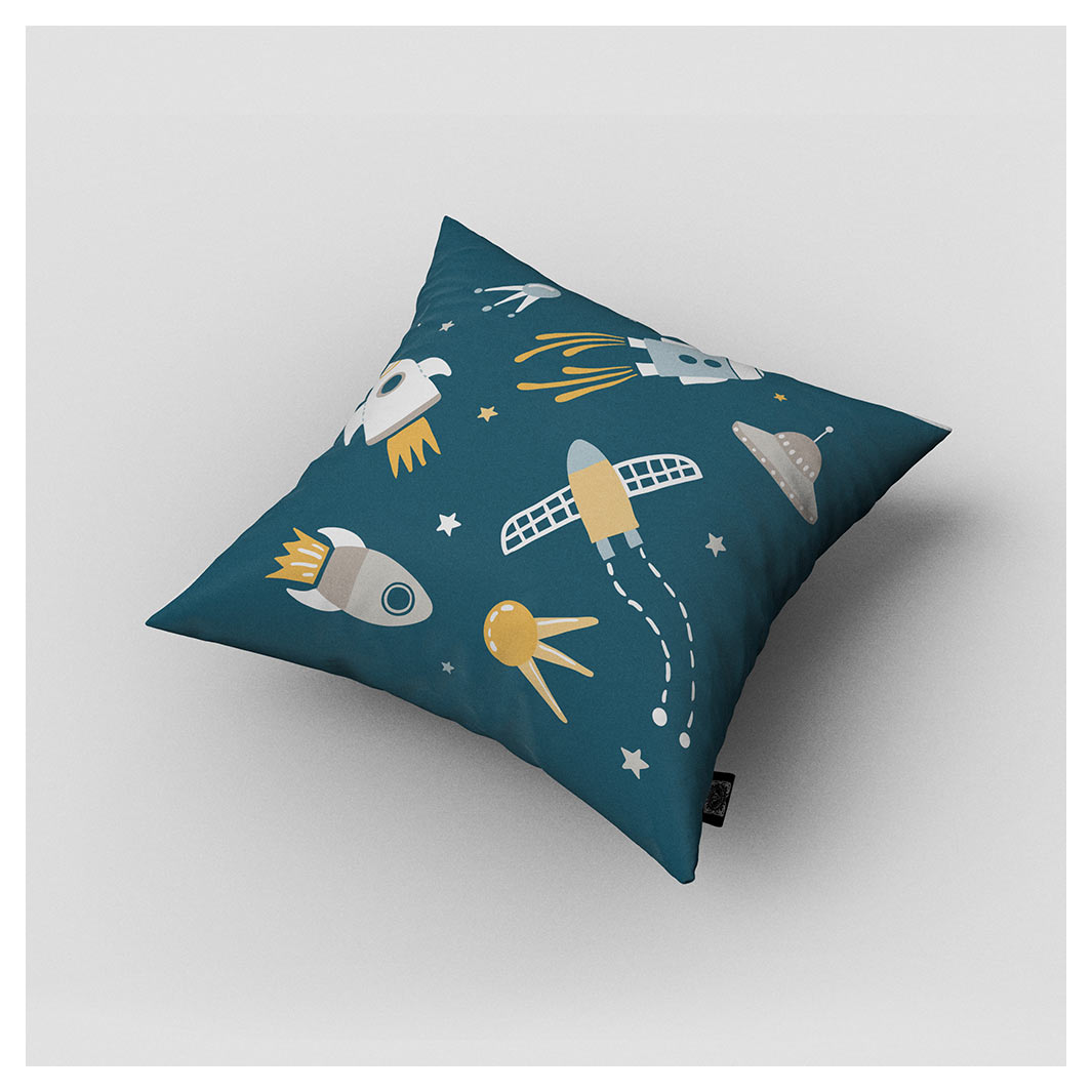 KIDS BLUE SPACESHIPS PATTERN CUSHION