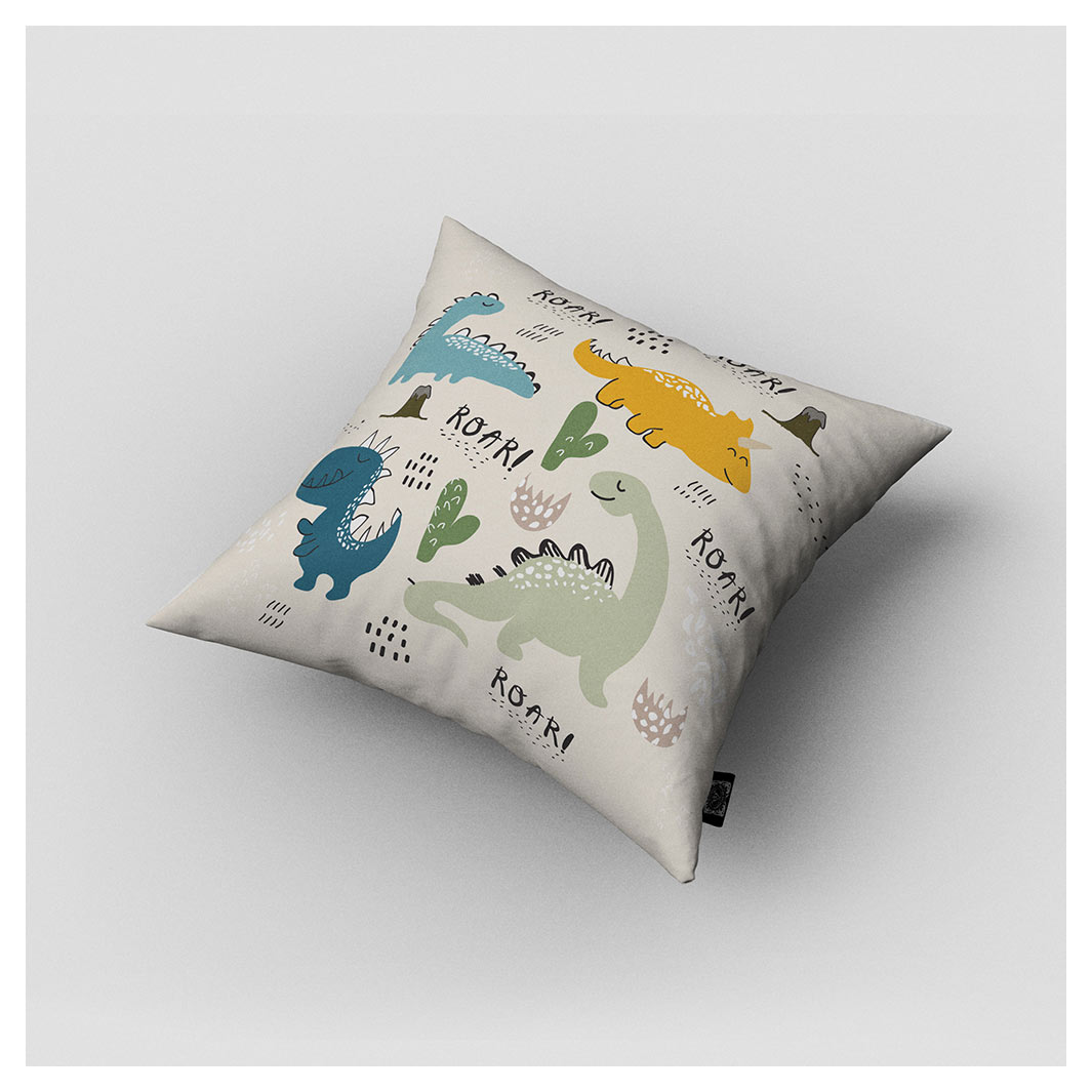 KIDS BEIGE DINOSAUR PATTERN CUSHION