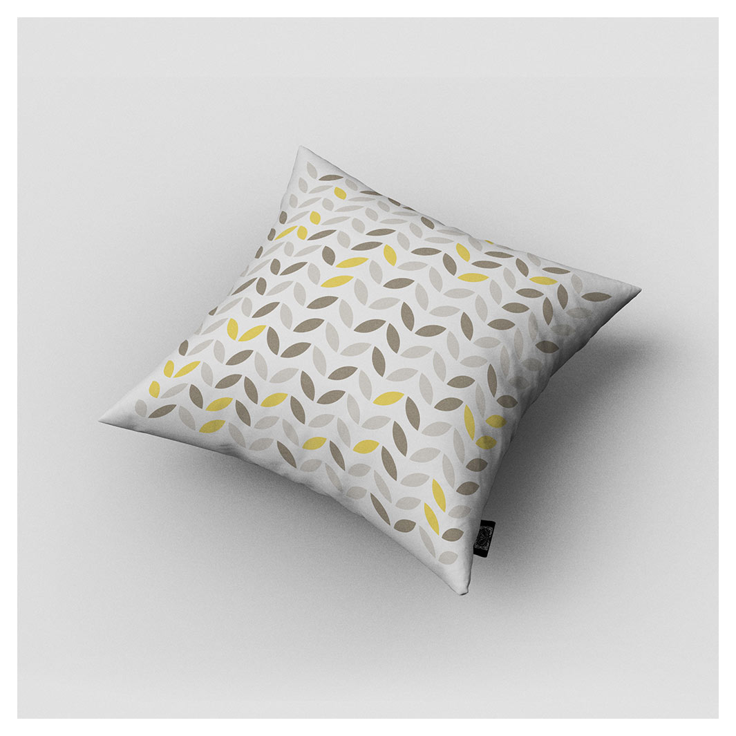 KIDS GREY AND YELLOW GEO LEAF PATTERN CUSHION