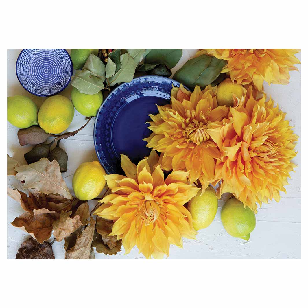 FLORAL YELLOW CHRYSANTHEMUM FLOWERS WITH FOLIAGE TABLECLOTH